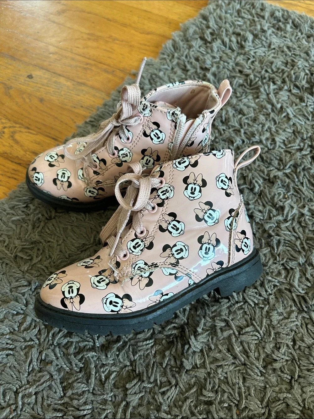 MINNIE Toddler Girl Pink Minnie Mouse Lace-Up Ankle Boots Size 9